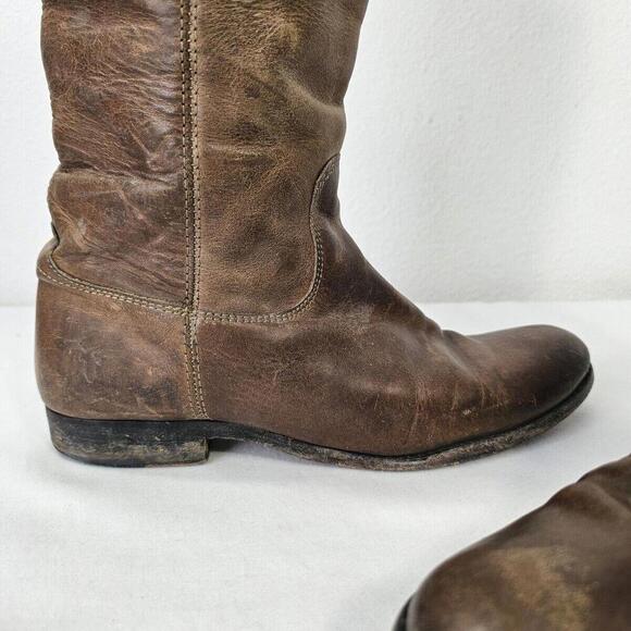Frye Melissa Riding Boot Button Lug Equestrian Tall Women’s 8 Brown Distressed - Picture 2 of 11